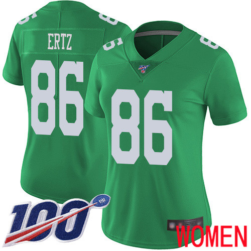 Women Philadelphia Eagles #86 Zach Ertz Limited Green Rush Vapor Untouchable NFL Jersey 100th Season Football